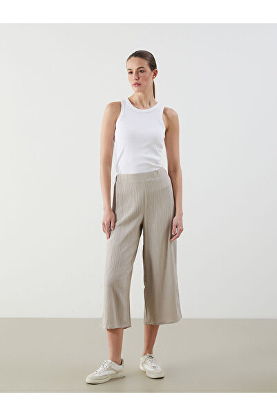 LC Waikiki Strukturierte Damen-Caprihose mit elastischem Bund