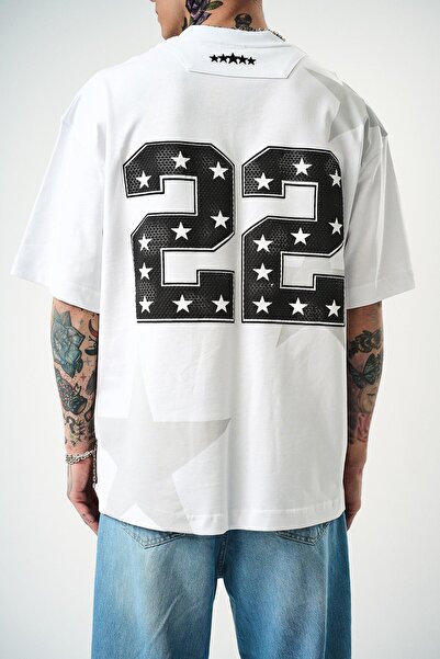 Wonraces Men's White Oversize 22 Starz Printed Crew Neck T-Shirt