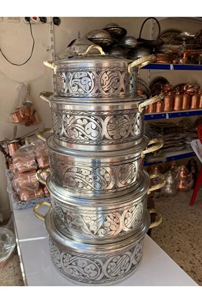 Bakır Dünyası Online El İşlemesi 5’li Bakır Tencere Seti - Kalın Bakır & İçi ...