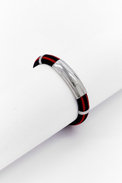 Steeltime Men Stainless Steel And Rubber Id Bracelet, Black