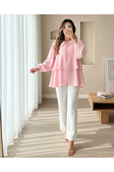 MissRunin Bebe Yaka Önü Bağcıklı Eteği Katlı Kimono