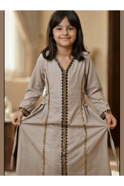 Nice Model Girls Embroidered Jalabiya Dress with Side Tie - Elegant Modest Lo...
