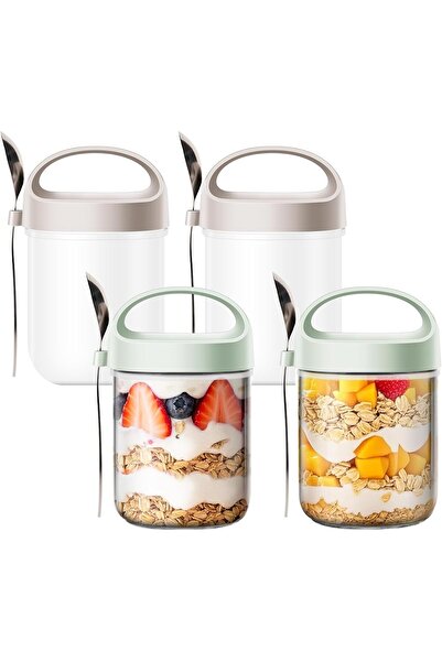 Arabest 4pcs Breakfast cup, 15 Oz Wide-Mouth Breakfast Jars with Spoons, Perf...