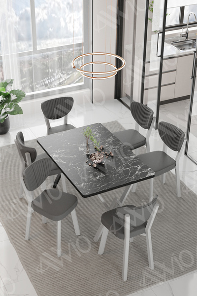 ah assel home ALİZE ELMA Sandalye 80x140 Yemek Masası Mutfak Masası 6 Kişilik...