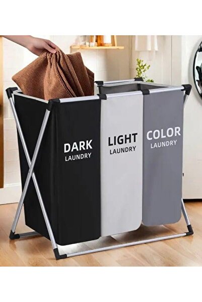 Smart Kitchen 3 Section Laundry Sorter Hamper with Frame, Dark, Light, Color ...