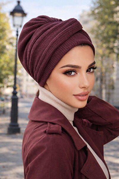 Aişe tesettür Koyu Bordo Burgu Bantlı Bone