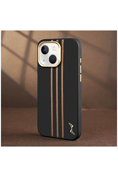 Zebana iPhone 15 Compatible Case Goldrix Carbon Fiber M-Safe Case Black