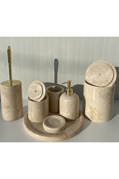 mermer home dekorasyon 7 parça bej mermer banyo seti