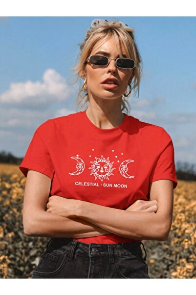 AZIZI TEKSTIL Μπλουζάκι Unisex με στάμπα Ήλιος και Σελήνη στο μπροστινό μέρος