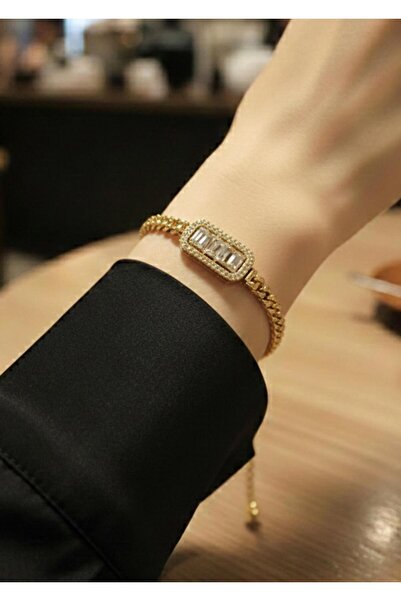 Duke Nickle سوار نسائي من الفولاذ بسلسلة حجرية ذهبية اللون بتصميم أنيق وعصري