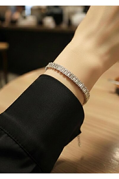 Duke Nickle Women's Silver Color Baguette Stone Steel Bracelet Elegant Stylis...