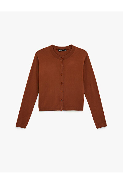 Koton Düğmeli Uzun Kollu Bisiklet Yaka Triko Hırka