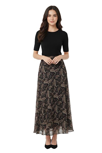 Thiff Women's Ethnic Pattern High Waist Lined Maxi Length Chiffon Skirt