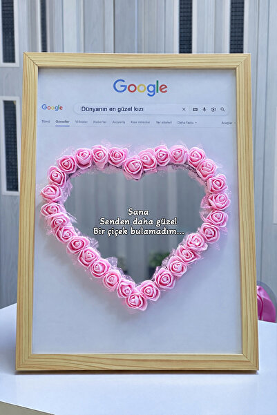 Zemtigo Dünyanın En güzel Kızı Pembe Çiçekli Aynalı Tablo Çerçeveli Ayna Sevg...