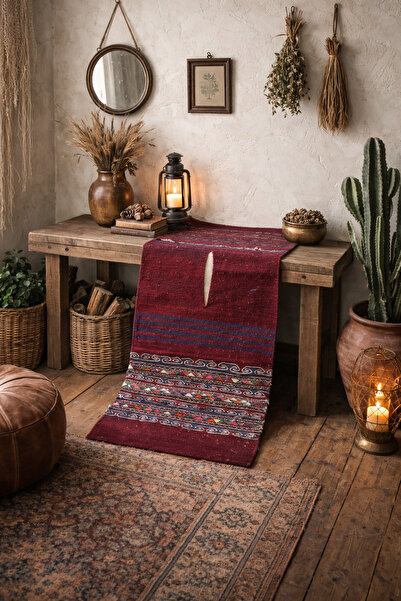 ŞIK VE MUTLU Heybe Handwoven Old Root Dye Woven Wool Carpet