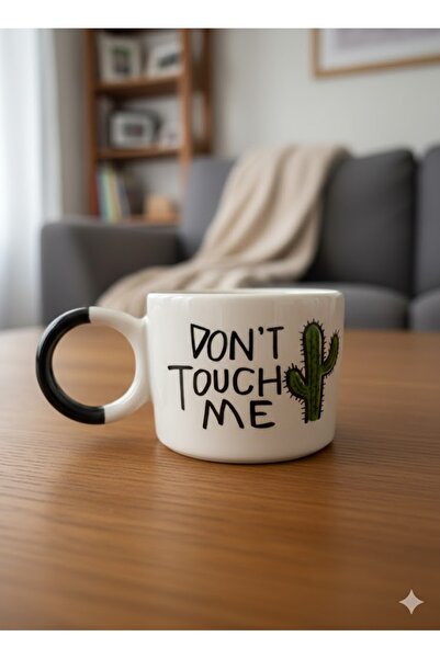 PALTO TASARIM Don't Touch Me Krem Parlak Düğüm Kulp Fincan (Siyah Kulp) - Hed...