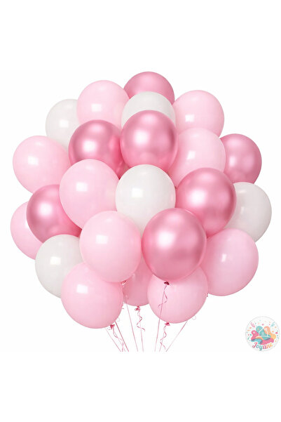 Joyane Metalik Pembe ve Toz Pembe Beyaz Balon Seti | 24 Parça A Kalite Balon,...