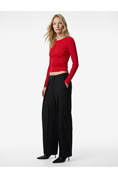 Koton Long Sleeve Draped Detailed Round Boat Neck Knit Sweater