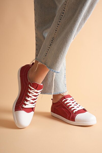 ANALİN SHOES Women's Genuine Leather Casual Sports Shoes - Red