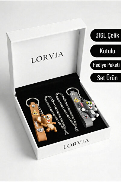 Lorvia 2 Pieces Lettered Steel Lover Bracelet and Jerry Couple Keychain Set, ...