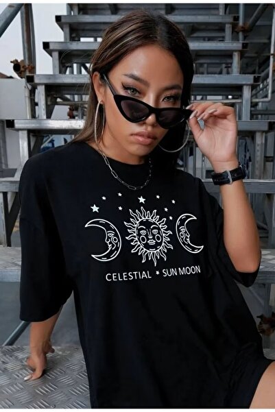 AZIZI TEKSTIL Μπλουζάκι Unisex με στάμπα Ήλιος και Σελήνη στο μπροστινό μέρος