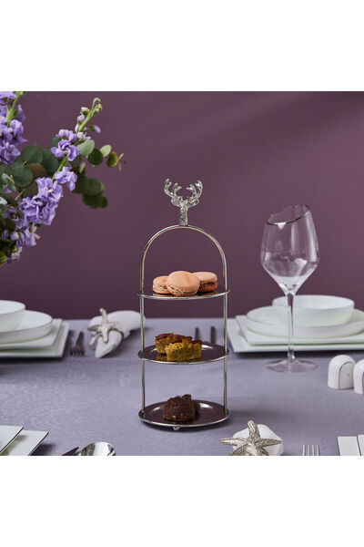 Karaca Home Karaca Maison 3 Katlı İkramlık 12x12x20 cm Gümüş