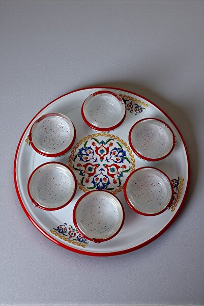İnci Emaye 7 Piece Large Enamel Breakfast Set with Lid, Presentation Plate, B...