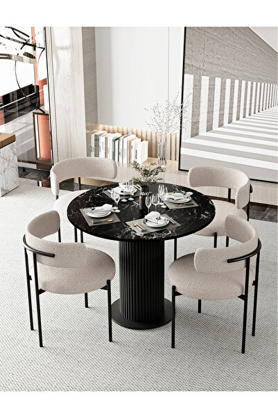 ah assel home Rio 90x90 Lake Mdf Bohem Ayak Yuvarlak Mutfak Masası Takımı Yem...