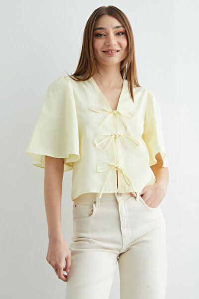 Fulla Moda Bluză cu mâneci largi și legătură în față