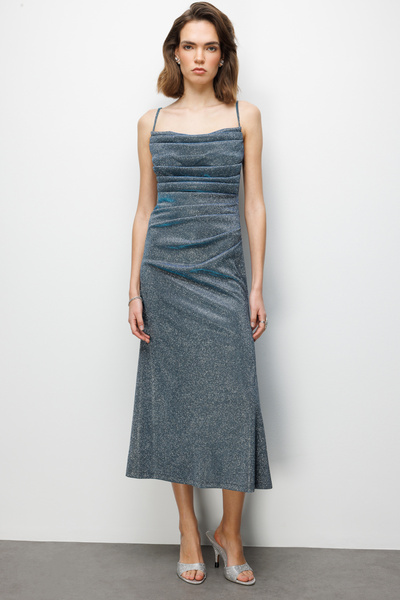 Ekol İp Askılı Simli Yansımalı Elbise