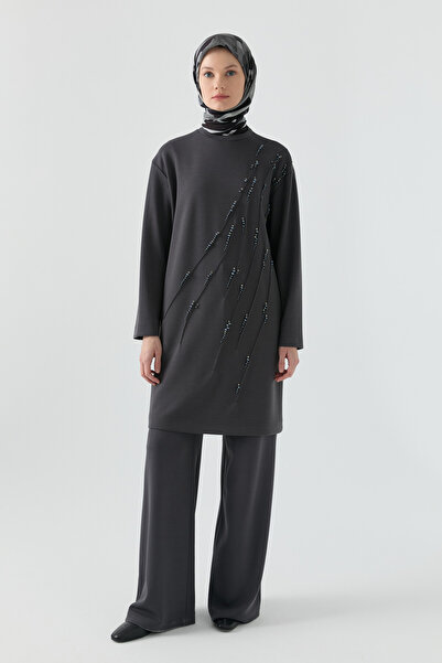 Tuğba Önü Taş Detaylı Tunik - Antrasit