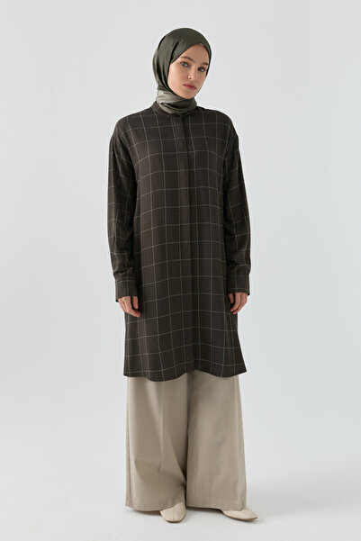 Tuğba Kare Desenli Tunik - Haki