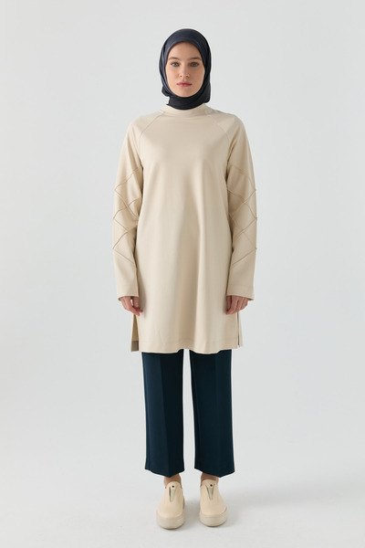 Tuğba Kolları Detaylı Tunik - Taş