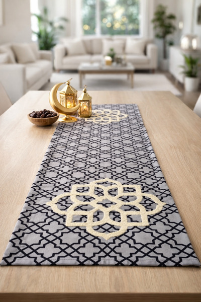 Pilloveland Runner - Punch Embroidered Runner - 40*140 cm - Gray Motif - Pnr0...