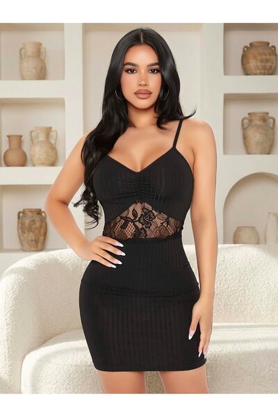 Bleu Petite Black Transparent Detail Mini Stylish Evening Dress