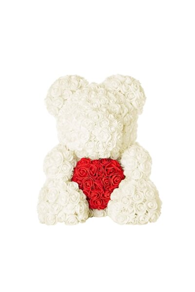 OEM Teddy Bear Made of Foam Roses, White with Red Heart, 20cm, Handmade, with...