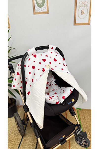 Puro Cotone 100% Cotton Double Layer Muslin Stroller Cover and Cushion Red He...
