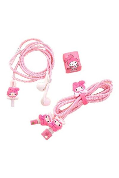 Generic Cartoon Designed Earphone Cable Protector Set Pink/White