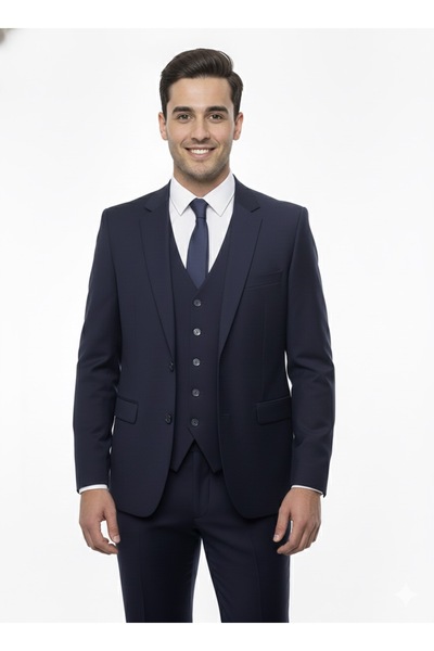 Presto **Erkek Premium Lacivert Yelekli Slim Fit Takım Elbise 6 Drop – Özel K...