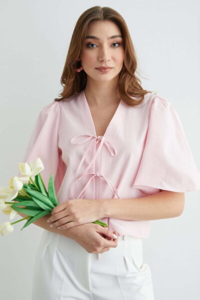 Fulla Moda Bluză cu mâneci largi și legătură în față