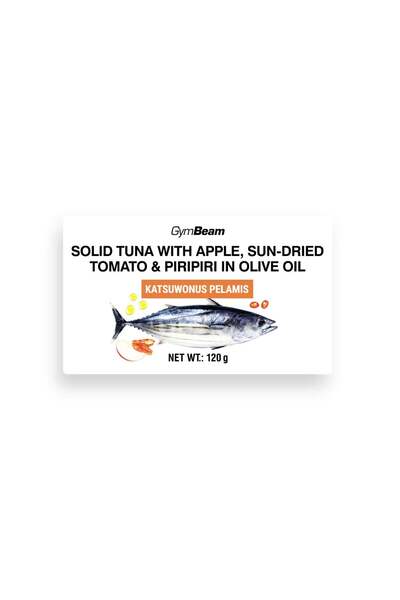 GymBeam Ton în ulei de măsline cu mere, roșii uscate la soare și piripiri, 120 g