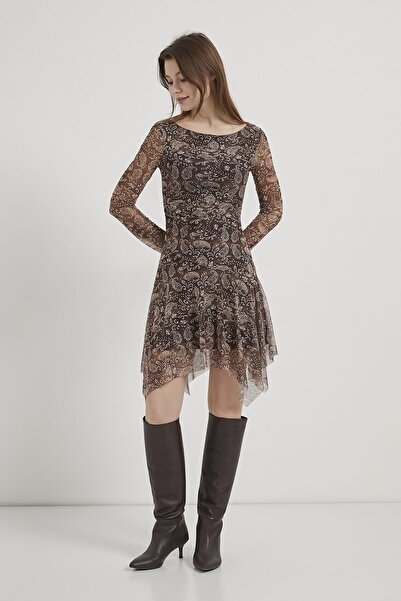 Arma Life Armalife 10502 Patterned Boat Neck Women's Tulle Dress