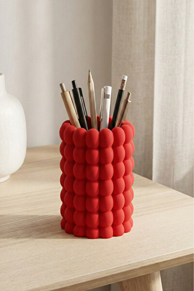 ENG.CO Red Organic Embossed Curved Pen Holder |   Decorative and Modern Offic...