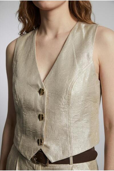 Quzu Gold Düğme Detaylı Yelek