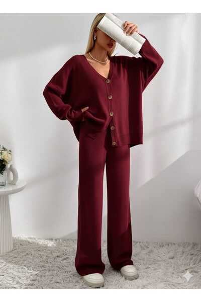 KAREN TEKSTİL V-Neck Cardigan-Pants Bottom-Üt 2-Piece Set