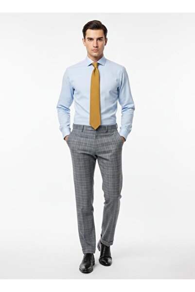 Presto Erkek SlimFit Likralı Kareli Desen Pantolon Mavi 3184-340