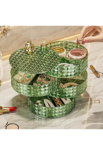 Arabest صندوق تنظيم مجوهرات دوار 360 درجة، علبة تخزين مجوهرات قابلة للتكديس ب...