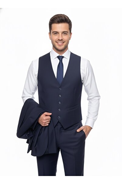 Presto Premium Lacivert Yelekli Takım Elbise 6 Drop – Slim Fit, Özel Kalıp, Z...