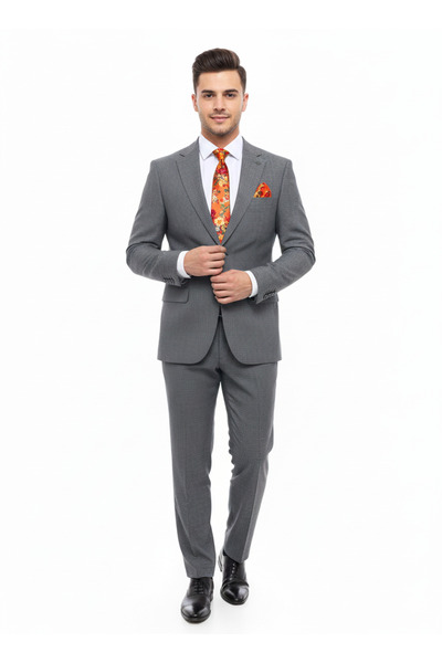 Presto Erkek 4 Drop Regülar Piti Kare Ekose Takım Elbise Füme 481-070