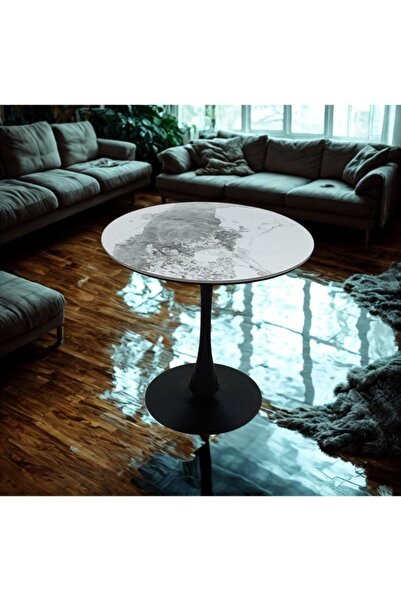 smart home Round Ceramic Cafe Table 70cm | Modern Coffee Table with Metal Base